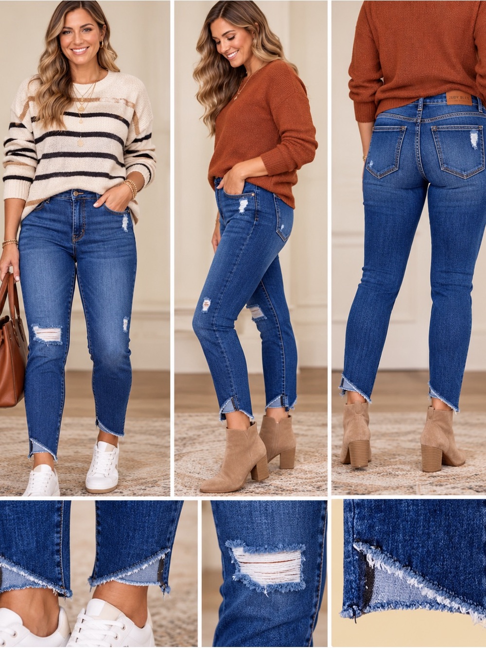 Judy Blue Mid-Rise Distressed Skinny Jeans - Blue